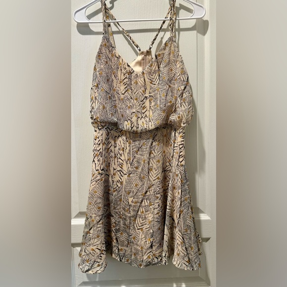 Lulus Strappy Sleeveless Tanis Beige Glitter Dot Print Skater Mini Dress - Picture 5 of 10